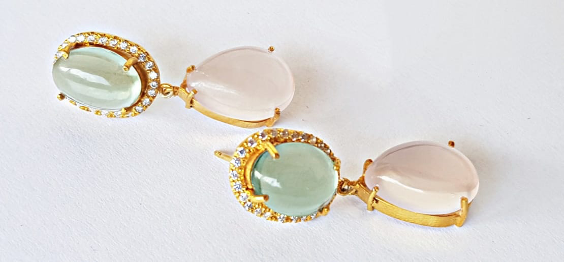 Green amethyst & rose quartz earrings