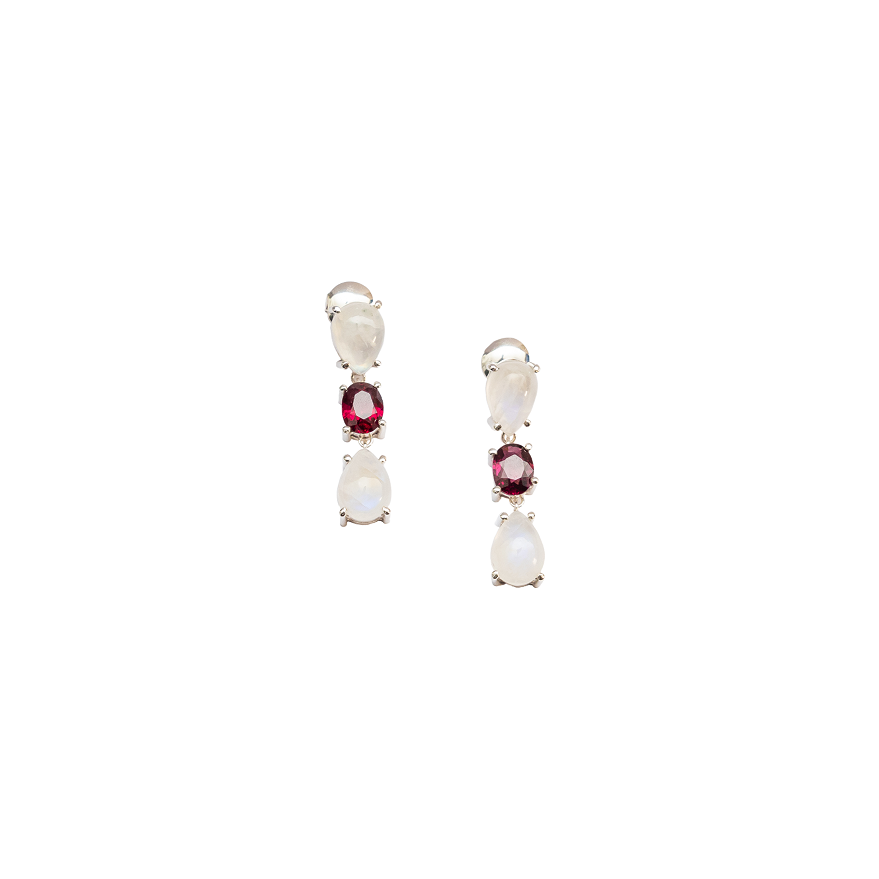 Moonstone & rose garnet earrings