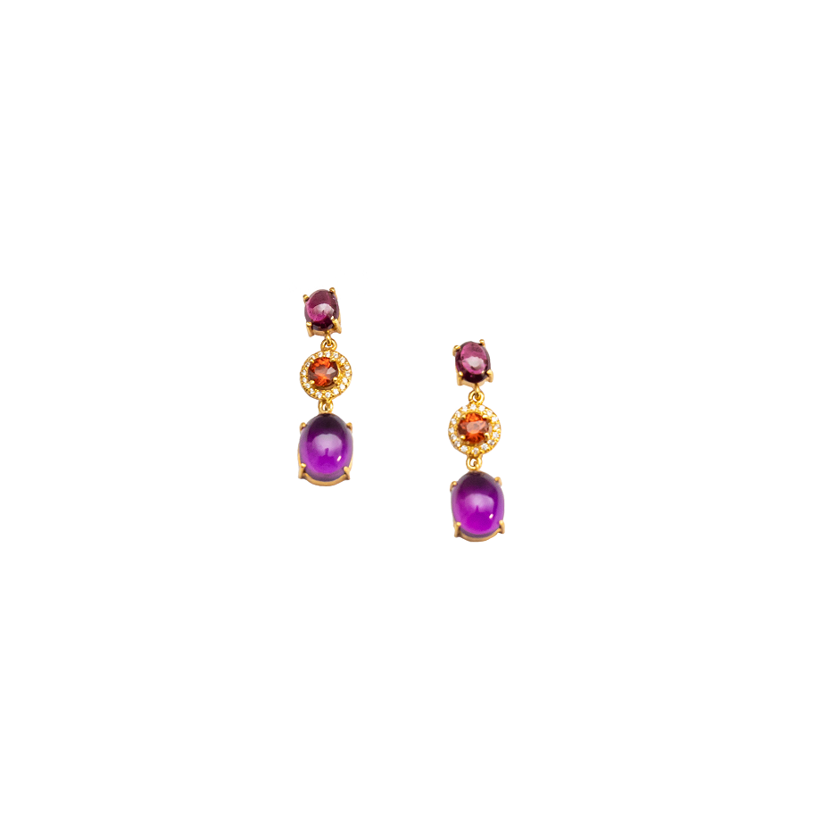 Rose garnet, Hessonite garnet & Amethyst earrings