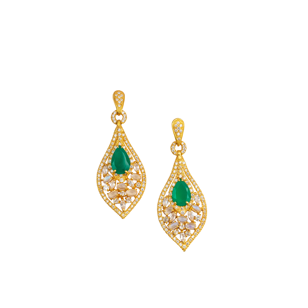 Green onyx, white topaz & Moonstone earrings